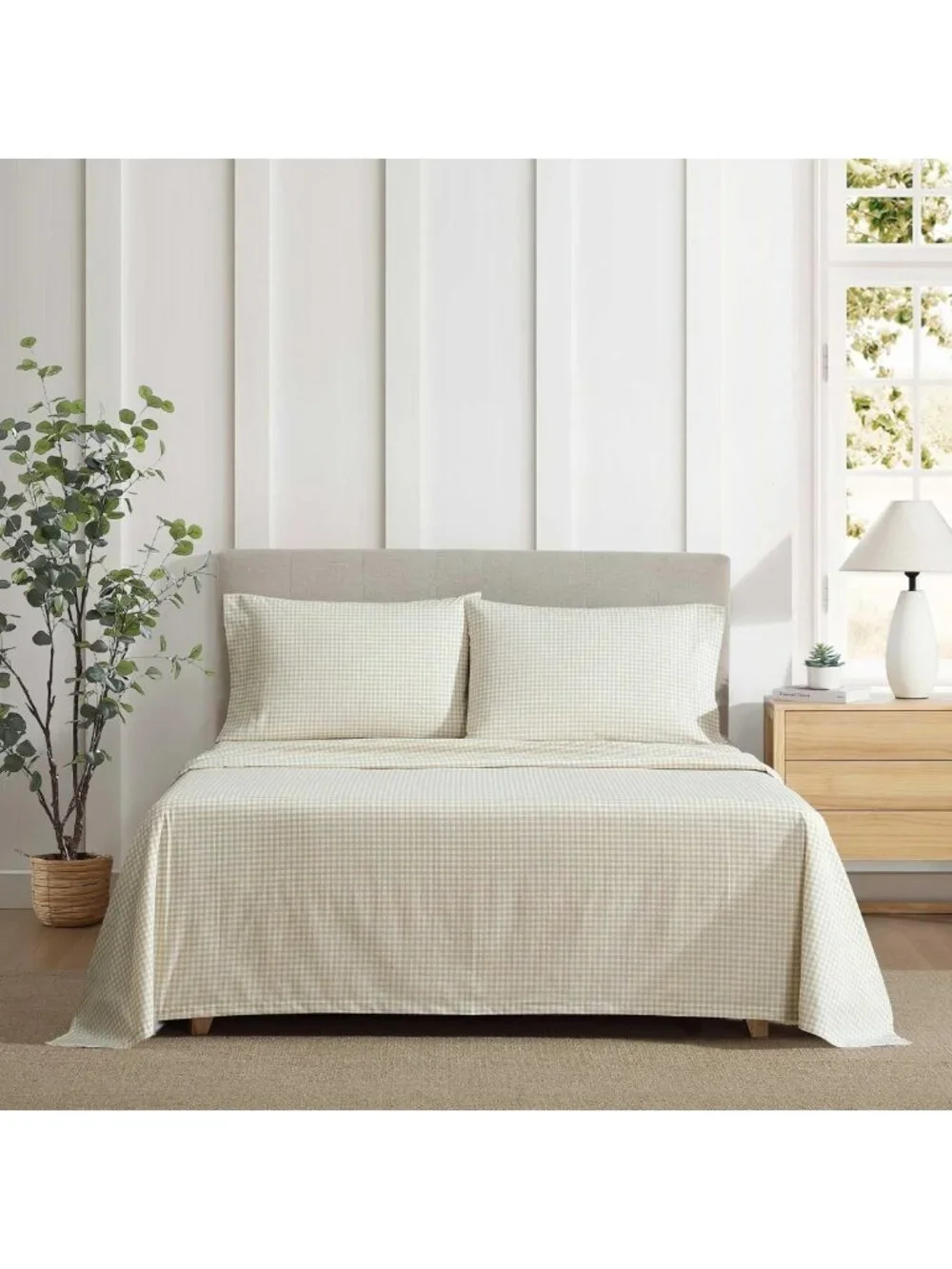 Full Size 100% Cotton Percale Sheet Set - Crisp, Breathable Bedding, Gingham